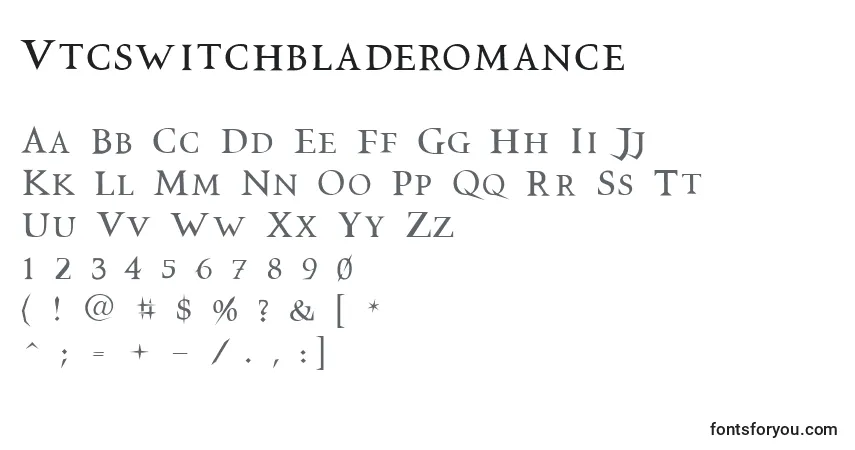 Шрифт Vtcswitchbladeromance – алфавит, цифры, специальные символы