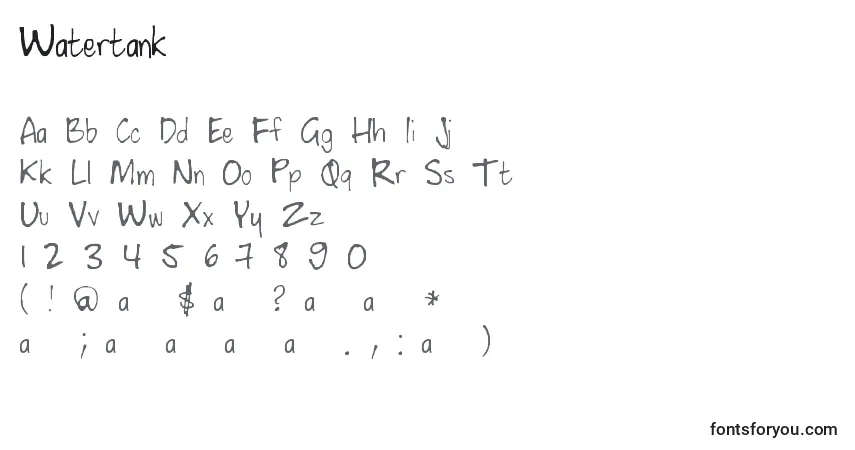 Czcionka Watertank – alfabet, cyfry, specjalne znaki