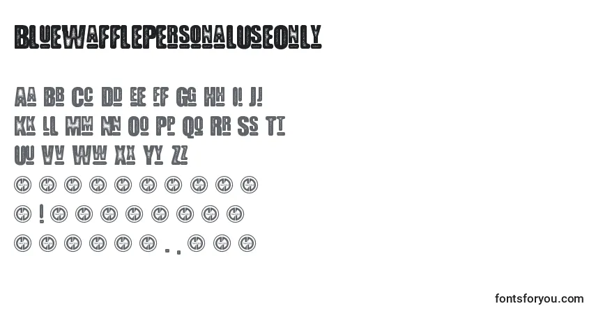Schriftart BlueWafflePersonalUseOnly – Alphabet, Zahlen, spezielle Symbole