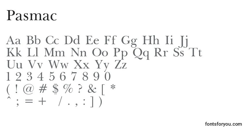 Schriftart Pasmac – Alphabet, Zahlen, spezielle Symbole