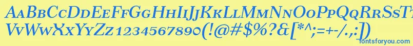 Fonte TusartextscItalic – fontes azuis em um fundo amarelo