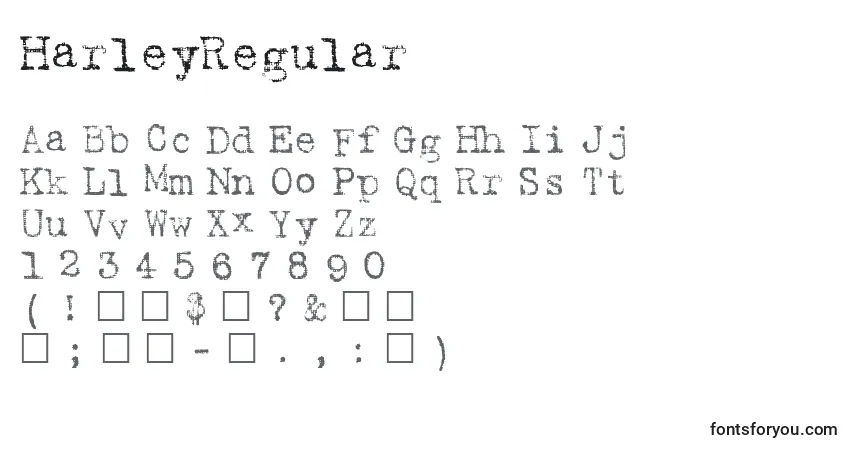 A fonte HarleyRegular – alfabeto, números, caracteres especiais