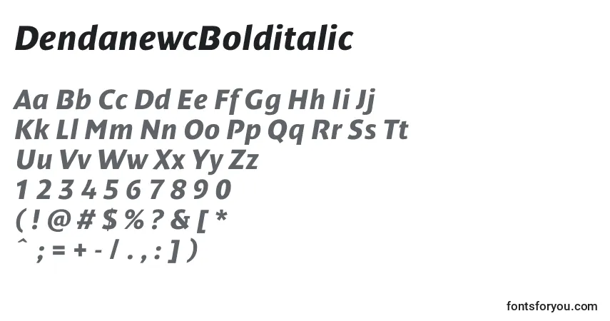 Шрифт DendanewcBolditalic – алфавит, цифры, специальные символы