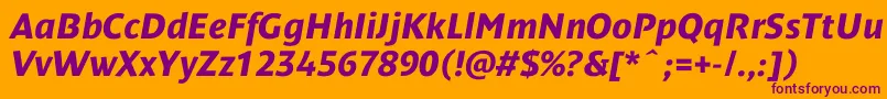 DendanewcBolditalic-Schriftart – Violette Schriften auf orangefarbenem Hintergrund
