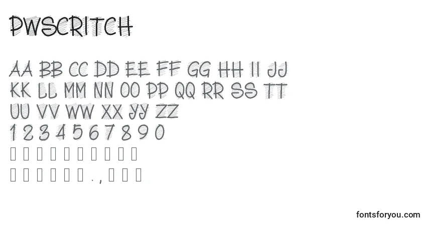 Pwscritch-fontti – aakkoset, numerot, erikoismerkit