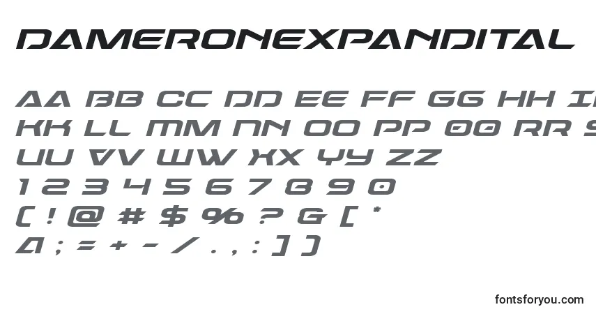 Schriftart Dameronexpandital – Alphabet, Zahlen, spezielle Symbole