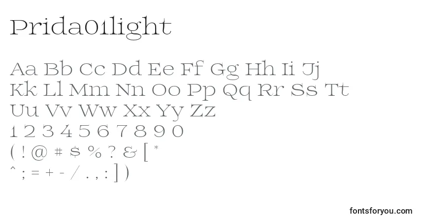A fonte Prida01light – alfabeto, números, caracteres especiais