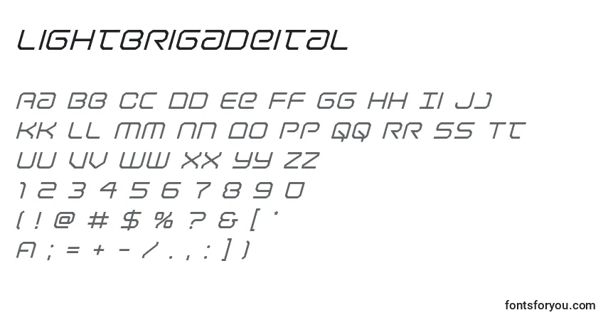 Шрифт Lightbrigadeital – алфавит, цифры, специальные символы