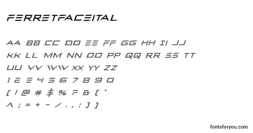 Czcionka Ferretfaceital – alfabet, cyfry, specjalne znaki