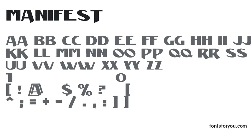 Czcionka Manifest2 – alfabet, cyfry, specjalne znaki