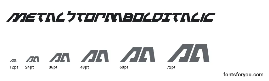 Размеры шрифта MetalStormBoldItalic