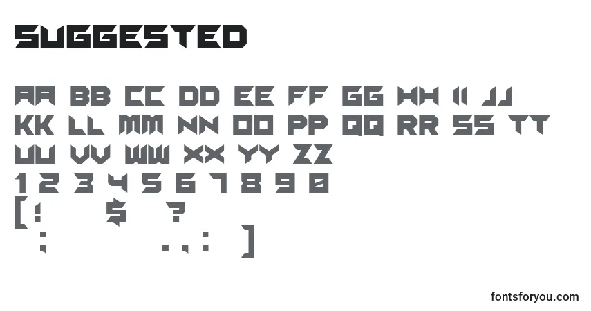 Czcionka Suggested – alfabet, cyfry, specjalne znaki