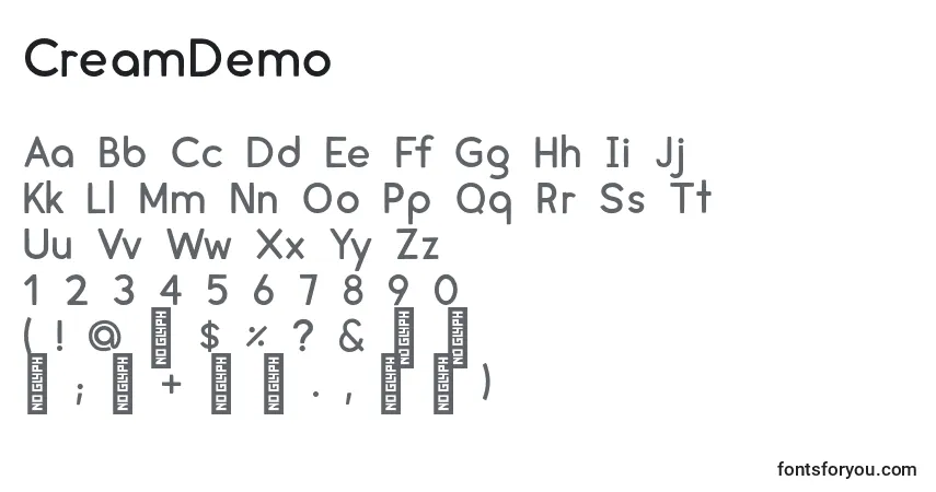 Schriftart CreamDemo – Alphabet, Zahlen, spezielle Symbole