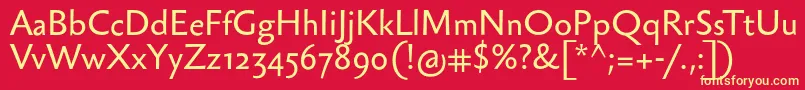 Sebastiantext-fontti – keltaiset fontit punaisella taustalla
