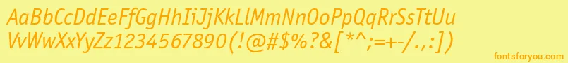 Fonte OfficinaSansItcBookItalic – fontes laranjas em um fundo amarelo