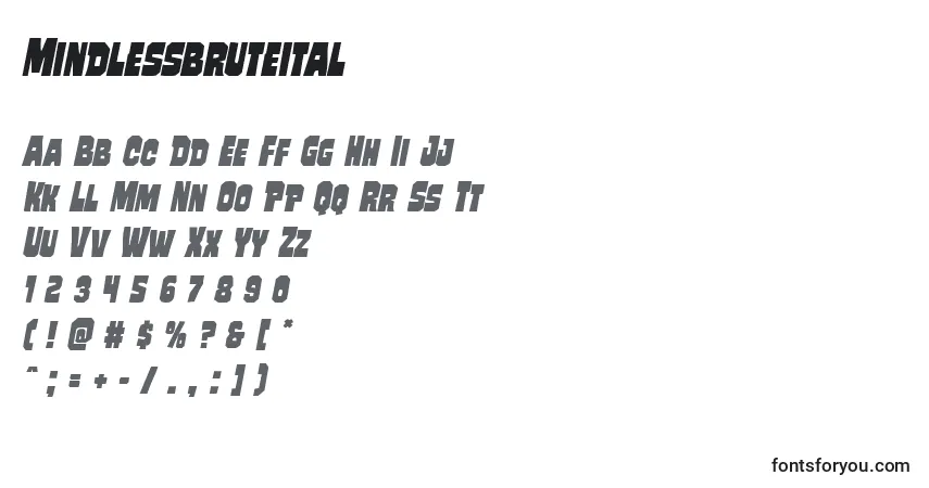 A fonte Mindlessbruteital – alfabeto, números, caracteres especiais