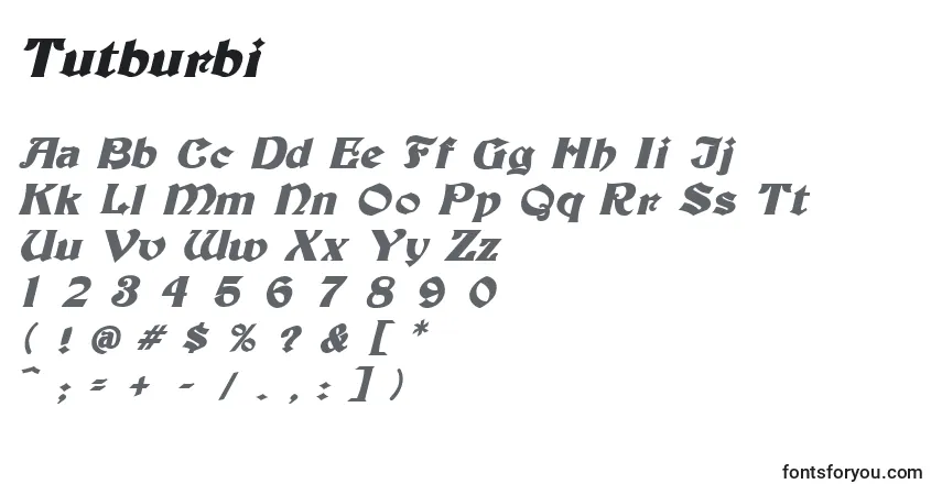 Schriftart Tutburbi – Alphabet, Zahlen, spezielle Symbole