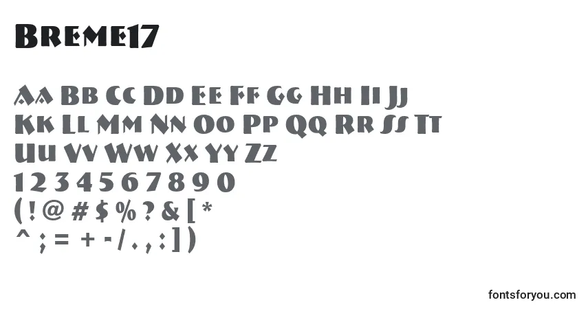 Czcionka Breme17 – alfabet, cyfry, specjalne znaki