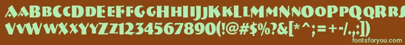 フォントBreme17 – 緑色の文字が茶色の背景にあります。