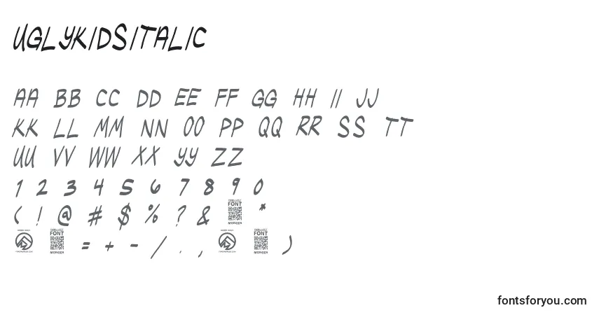 A fonte UglykidsItalic – alfabeto, números, caracteres especiais