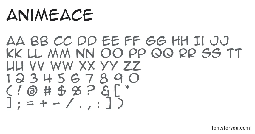 Czcionka AnimeAce – alfabet, cyfry, specjalne znaki