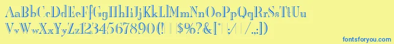 フォントBurlingtonLetPlain.1.0 – 青い文字が黄色の背景にあります。