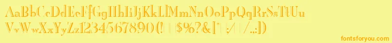 フォントBurlingtonLetPlain.1.0 – オレンジの文字が黄色の背景にあります。