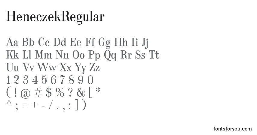 A fonte HeneczekRegular – alfabeto, números, caracteres especiais