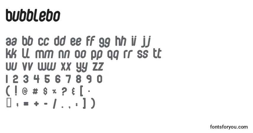 Czcionka Bubblebo – alfabet, cyfry, specjalne znaki