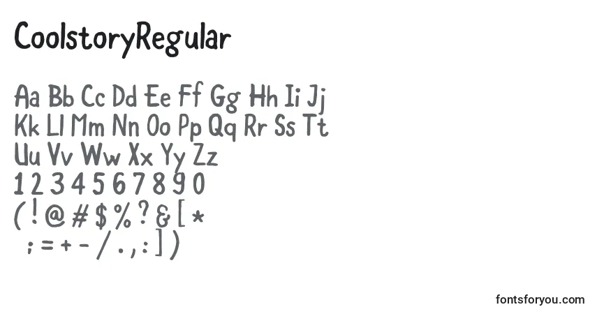 Schriftart CoolstoryRegular – Alphabet, Zahlen, spezielle Symbole