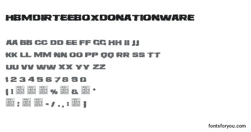 A fonte HbmDirteeBoxDonationware – alfabeto, números, caracteres especiais