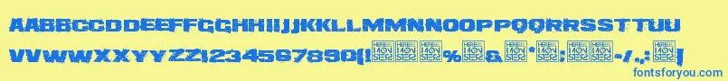 HbmDirteeBoxDonationware-Schriftart – Blaue Schriften auf gelbem Hintergrund