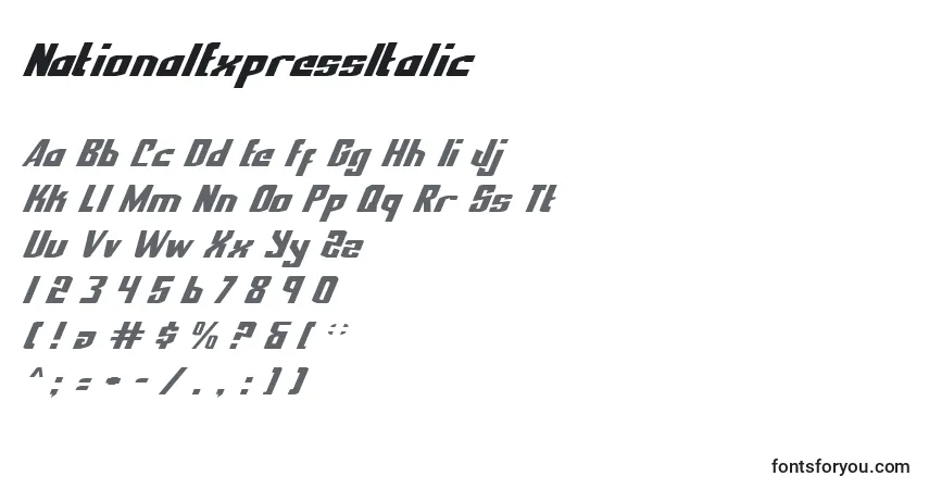 Шрифт NationalExpressItalic – алфавит, цифры, специальные символы