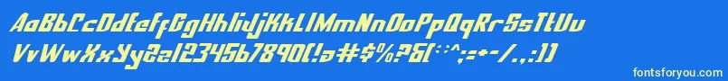 NationalExpressItalic-Schriftart – Gelbe Schriften auf blauem Hintergrund