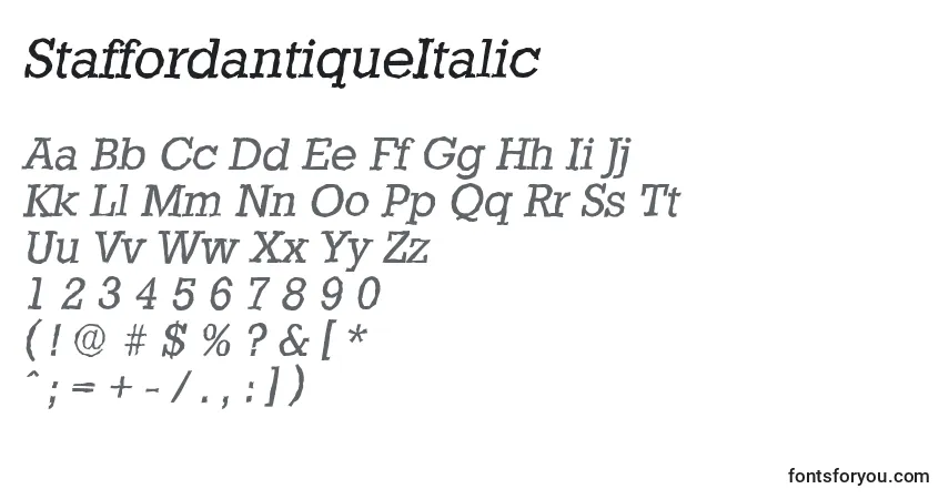 Шрифт StaffordantiqueItalic – алфавит, цифры, специальные символы