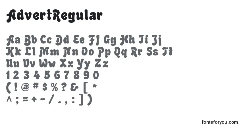 A fonte AdvertRegular – alfabeto, números, caracteres especiais