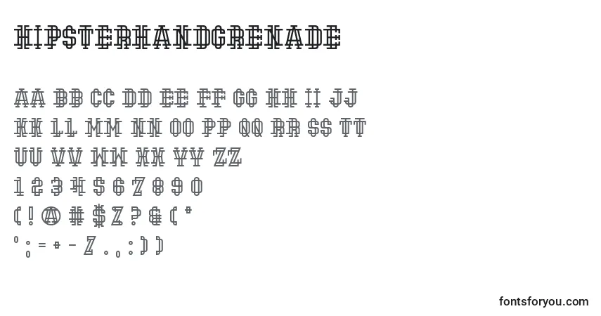 Schriftart HipsterHandGrenade – Alphabet, Zahlen, spezielle Symbole