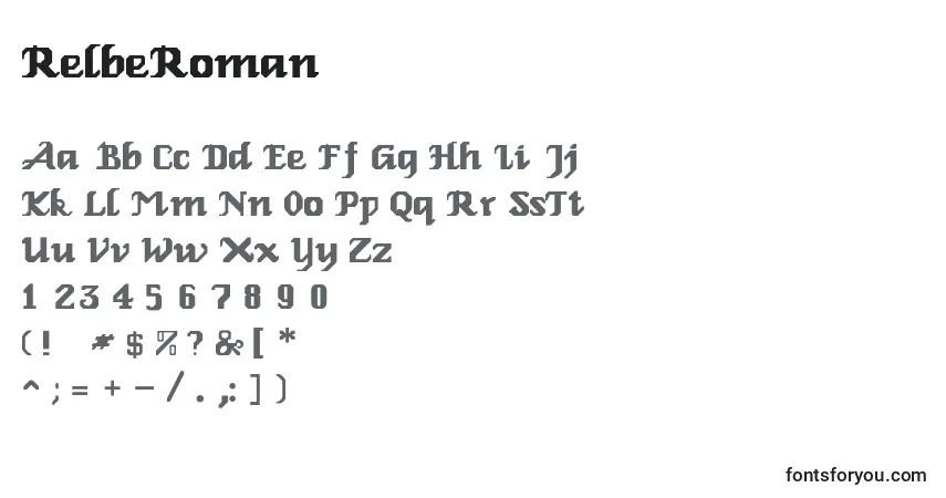 Czcionka RelbeRoman – alfabet, cyfry, specjalne znaki