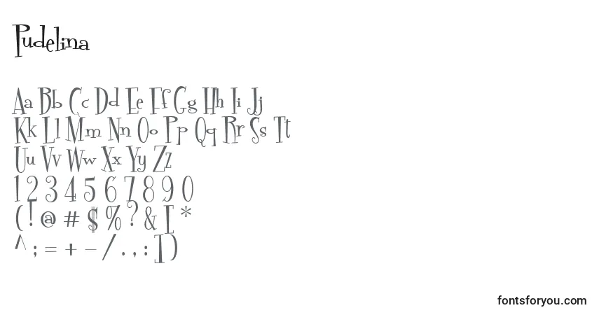 Fuente Pudelina - alfabeto, números, caracteres especiales