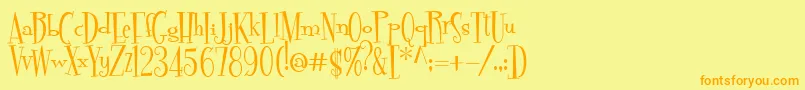 フォントPudelina – オレンジの文字が黄色の背景にあります。