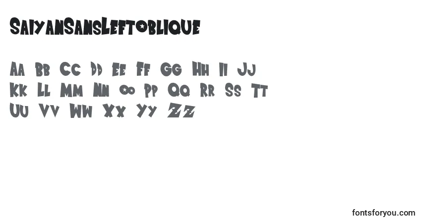Czcionka SaiyanSansLeftOblique – alfabet, cyfry, specjalne znaki