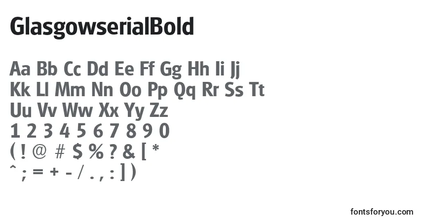 A fonte GlasgowserialBold – alfabeto, números, caracteres especiais