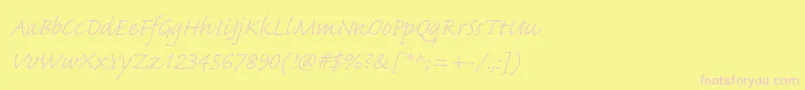 CaflischscriptproLight-Schriftart – Rosa Schriften auf gelbem Hintergrund