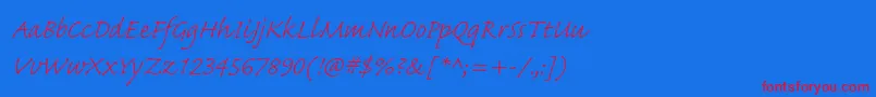 フォントCaflischscriptproLight – 赤い文字の青い背景