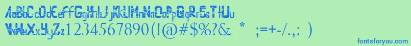 Randomaccessmemory-Schriftart – Blaue Schriften auf grünem Hintergrund