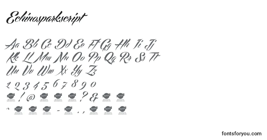 Czcionka Echinosparkscript – alfabet, cyfry, specjalne znaki