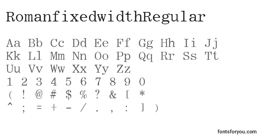 Czcionka RomanfixedwidthRegular – alfabet, cyfry, specjalne znaki