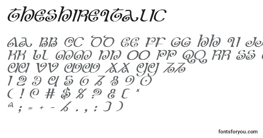 Czcionka TheShireItalic – alfabet, cyfry, specjalne znaki