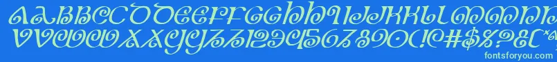 TheShireItalic-Schriftart – Grüne Schriften auf blauem Hintergrund