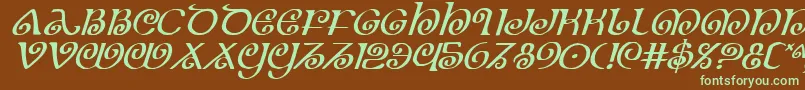 TheShireItalic-Schriftart – Grüne Schriften auf braunem Hintergrund